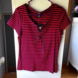 NWT Chaps Red & Blue Striped T-shirt Blouse